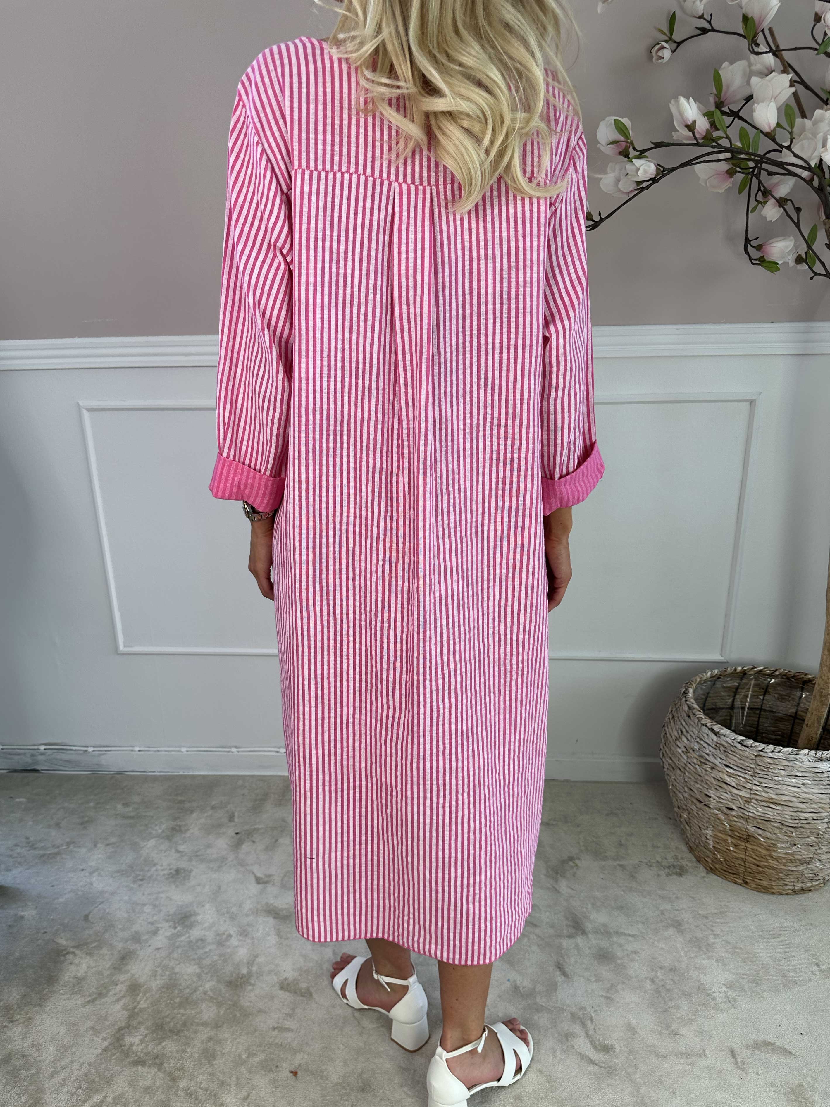 Arizona Stripe - Lang bomuldskjole i hørlignende stof